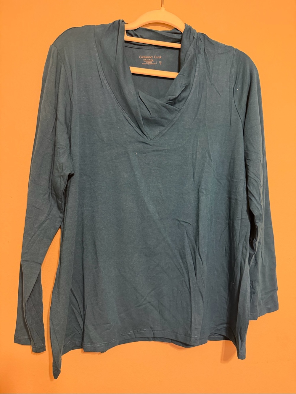 Coldwater Creek 1X NWT Peacock Blue Twist Neck Tee Supima Cotton Modal